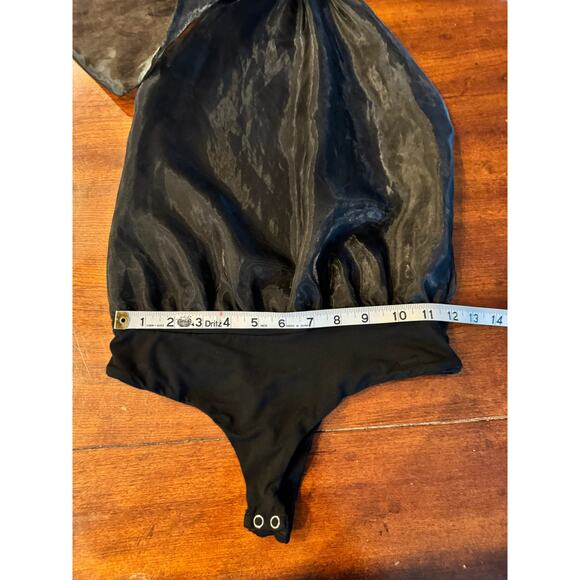 VICI Collection Bodysuit Sz XS Black Organza Halter Backless Tie-Neck Thong - Picture 12 of 12